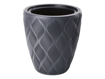184485 obal na kvetnik flow plastovy antracitovy d39x42cm