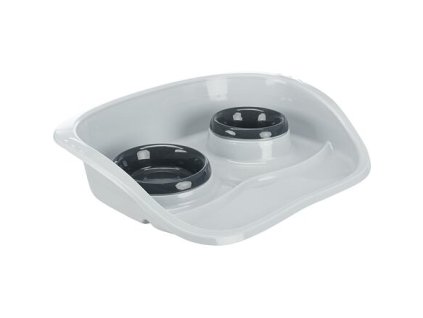 328246 plastovy bar se 2 miskami 0 25 l 9cm a 0 3 l 11cm 46x11x30 cm seda ruzne