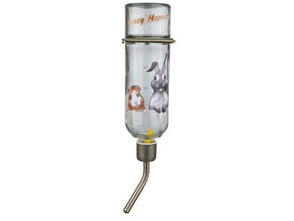 243459 sklenena napajecka honey hopper s kovovym pitkem pro cincily a kraliky 500 ml