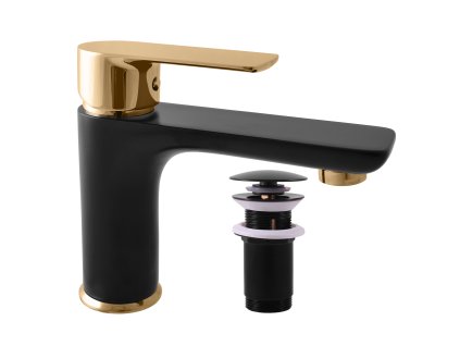 Vodovodní baterie umyvadlová s výpustí click-clack VLTAVA černá matná/zlato VT527KCMATZ (Barva černá matná/zlato, Rozměr 3/8'')