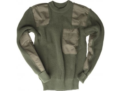 Armádny vlnený sveter s vreckom olivový
