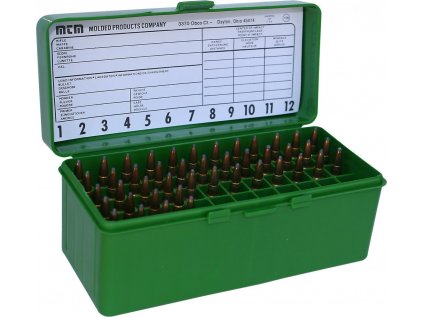 Krabička na náboje MTM Cases, .22-.250 - .308 Win, 60ks, barva: Green