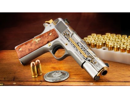 Pistole sam. Colt, Mod: 1911 Sam Houston, Ráže: .45 ACP, hl.: 5" N.M., zlato/nerez