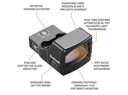 Kolimátor Bushnell, RXS-250, 1x25mm, reflexní FMC, vč. montáže Weaver/Picatinny, černý