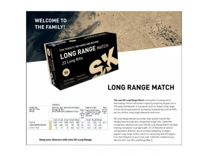 Náboj kulový Lapua SK, Long Range Match, .22LR, 40GR (2,6g), LRN