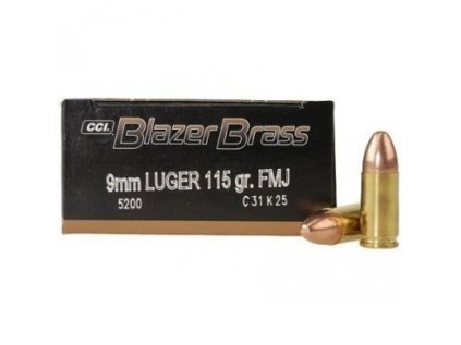 Náboj kulový CCI, Blazer Brass, 9mm Luger, 115GR (7,5g), FMJ
