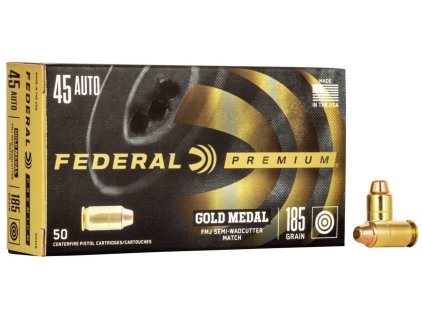 Náboj kulový Federal, Gold Medal, .45 Auto, 185GR, FMJ-SWC Match