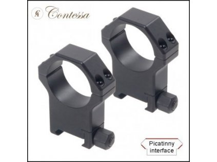Kroužky Contessa, pro Weaver/Picatinny, pevné, ocelové, 30mm, výška 19mm, černé