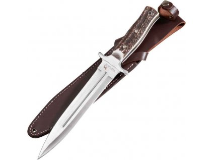 Lovecký tesák Parforce, Boar Hunter, čepel 23cm, střenka z jeleního parohu, kožené pouzdro