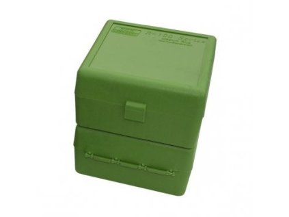 Krabička na náboje MTM Cases, 100ks kulových .22-250 Rem apod., zelená
