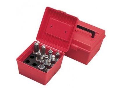 Box MTM Case Gard, pro uložení 4 setů matric pro přebíjení, vč. držáků nábojnic, červený