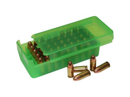Krabička na náboj MTM Cases, 50ks pistolvých 9mm, transparentní zelená