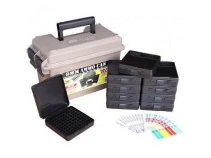 Krabice MTM, na náboje ráže 9mm Luger, 1 000ks, vč. 10 krabiček MTM P1009, barva FDE