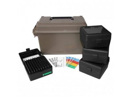 Krabice MTM, na náboje ráže .223 Rem/5,56x45mm, 400ks, vč. 4 krabiček MTM RS100, barva FDE