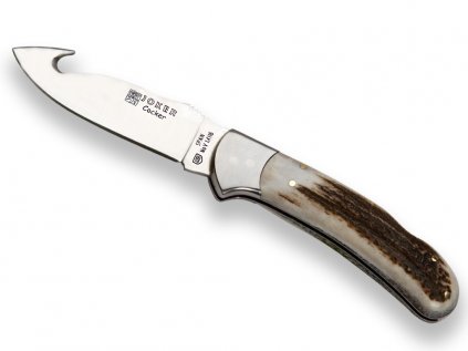 joker cocker skinner folding knife with stag horn handle stainless steel bolster and blade length 9 cm 677
