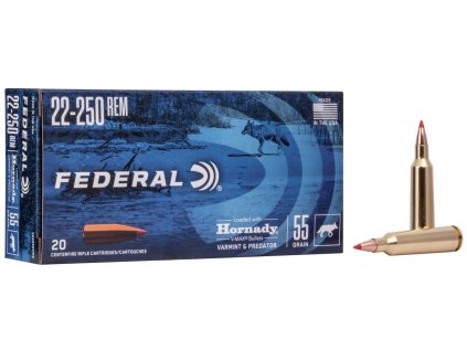 Náboj kulový Federal, Varmint Hornady, .22-250 Rem, 55GR (3,56g), Hornady V-MAX