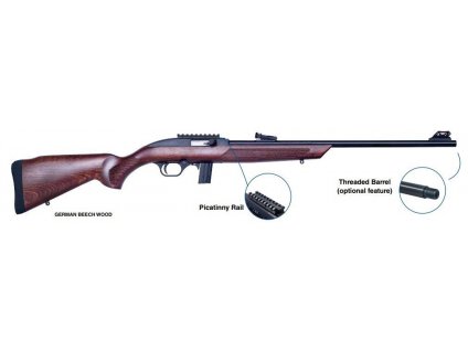 Malorážka sam. Rossi, Model: 7022, Ráže: .22LR, hl.: 18", závit, mířidla, montáž, dřevo