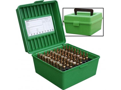 Krabička na náboje MTM Cases, 100ks kulových .22-250 Rem apod., zelená