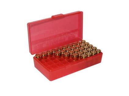 Krabička na náboje MTM Cases, Pistol, .38 Spec./.357 Mag., 50ks, transparentní červená