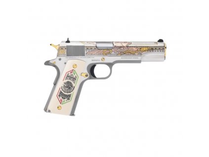 Pistole sam. Colt, Model: 1911 Bandera de Mexico, Ráže: .38 SuperAuto, leštěný nerez