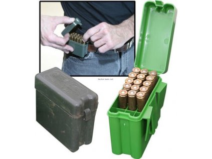 Krabička na náboje MTM CaseGard, na 20ks kulových od .220 Swift - .375 Mag, zelená