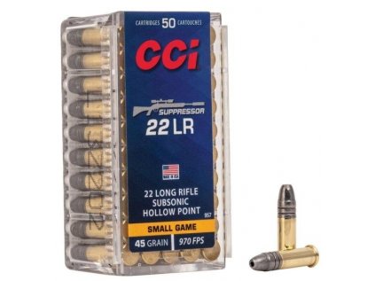 Náboj kulový CCI, Suppressor, 22LR, 45GR (2,92g), Hollow Point