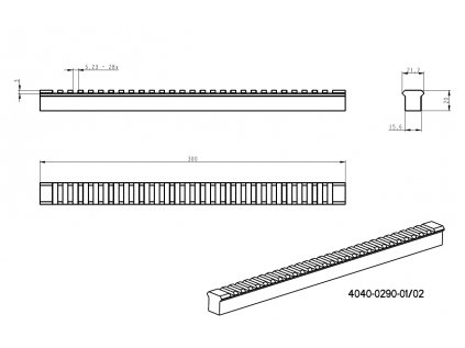 Weaver – picatinny lišta POLOTOVAR 300 mm, základna 15,6 mm