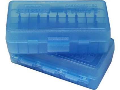 Krabička na náboje MTM Cases, Pistol, pro náboje 9mm Luger apod., 50ks, barva modrá čirá