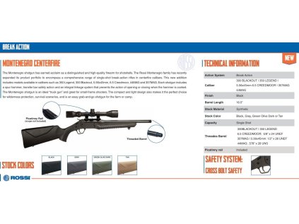 Puška jednoranná Rossi, Mod: Montenegro Centerfire, Ráže: .300 AAC Blk, hl: 16,5" (419mm)