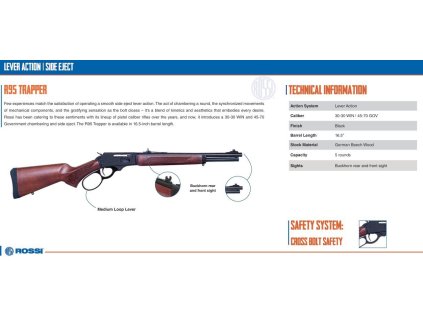 Puška opak. Rossi, Model: R95 Trapper, Ráže: .45-70 Govt, hl.: 16,5" (419mm), 5 ran, černá