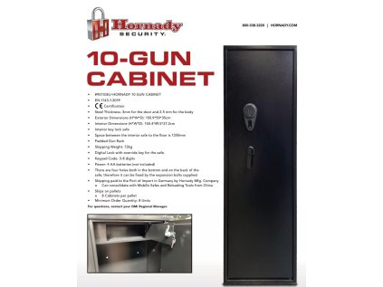 Trezor Hornady, Gun Cabinet, až pro 10ks zbraní, vnější rozměry 151x50x35cm, černý