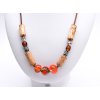 Originálny náhrdelník z vinutých perál, keramiky a dreva - oranžový