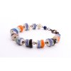 Keramický náramok z ručne vyrobených korálok - modro-oranžovo-čierny