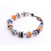 Keramický náramok z ručne vyrobených korálok - modro-oranžovo-čierny