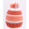 detská pletená čiapka s brmbolcom - lososovo-biela