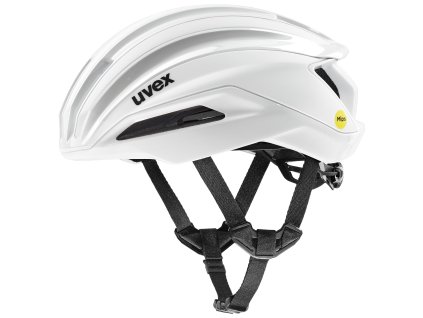 Helma UVEX Surge Aero MIPS White Matt – pohled z boku s nasazeným aero krytem