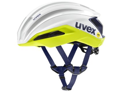 UVEX Surge Aero MIPS Team Edition – silniční helma s aero krytem, bílo-žlutá
