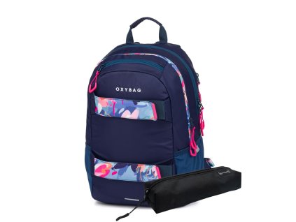 Študentský batoh + etue OXY Sport Flowers Blue