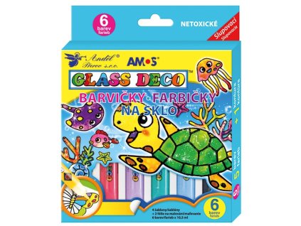 Farby na sklo sada 6 farieb 10,5 ml + fólie a šablóny