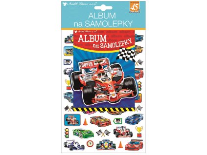 Album na samolepky hologram, 45 samolepiek 16x29 cm, závodné autá