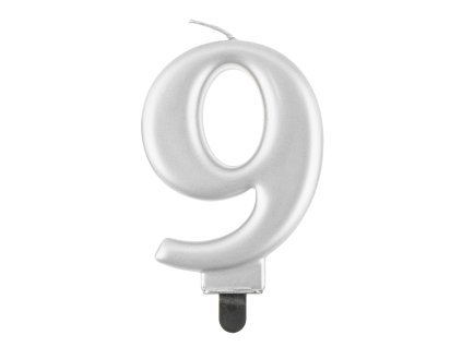 swieczka cyferka 9 metalik srebrna 8 0 cm