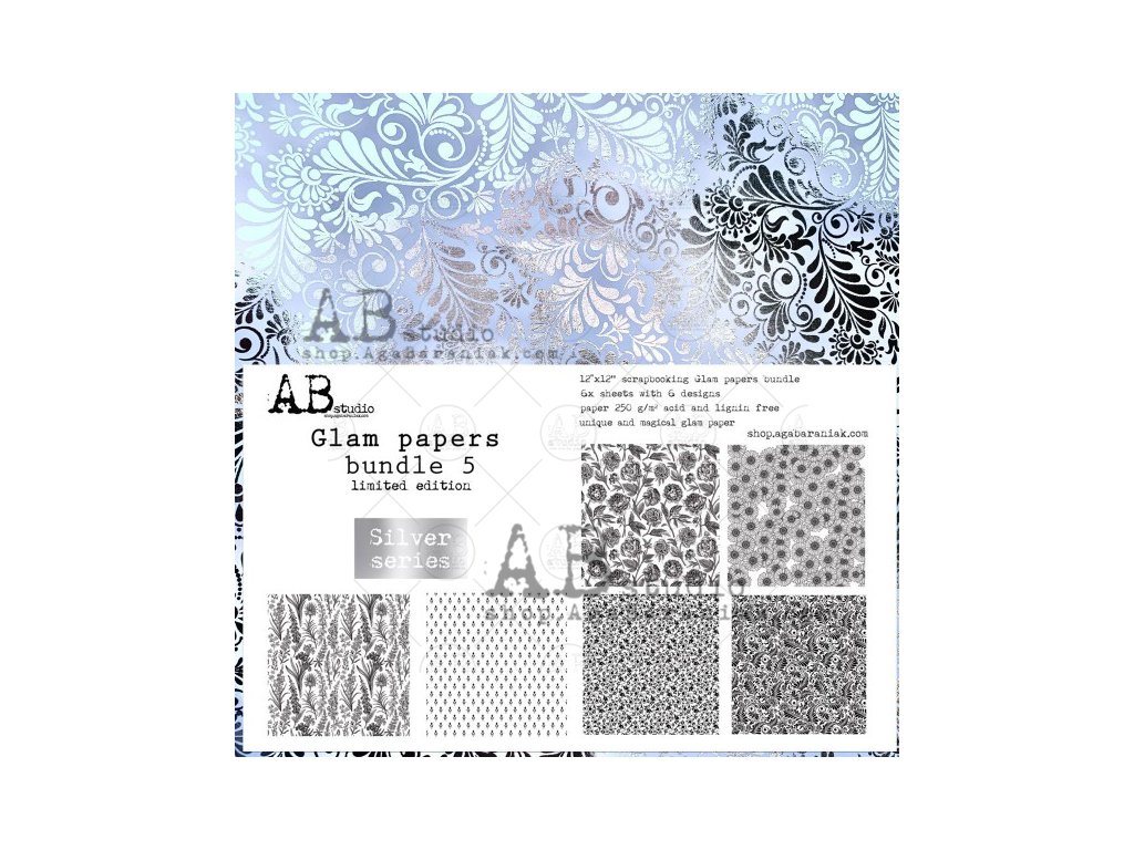 set 6x silver paper glam papers bundle 5 12x12