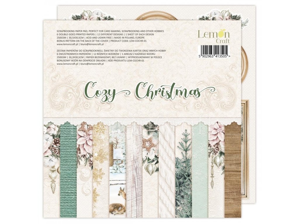 cozy christmas zestaw papierow do scrapbookingu 30x30cm lemoncraft