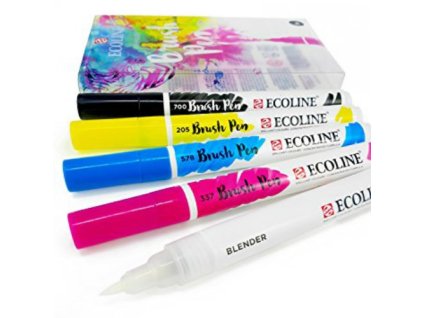 Ecoline - PRIMARY / akvarelové fixy se štětcovým hrotem sada 4 ks + blender