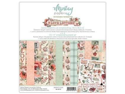 Mintay - LOVE LETTERS - 12" kompletní sada scrapbookových čtvrtek