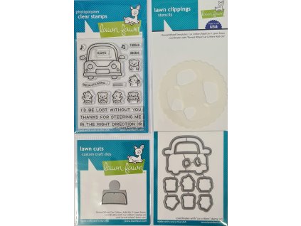 Lawn Fawn - CAR CRITTERS - silikonová razítka + vyřezávací šablony + masky