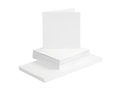 Card Making - čtvercová BÍLÁ - přání 15 x 15 cm + obálky - 50 ks
