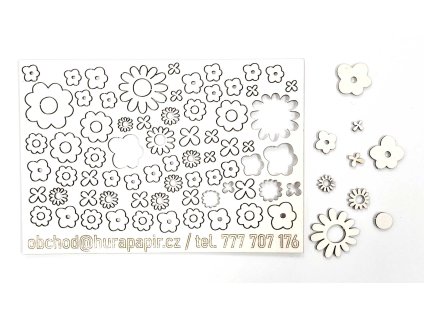 Hurá Papír - 13,8 x 9,5 cm / kytičky - kartonové ozdoby