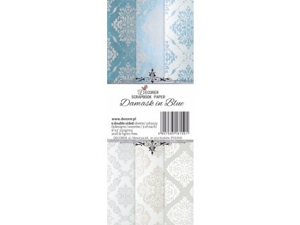 decorer damask in blue 3x8 inch paper pack double