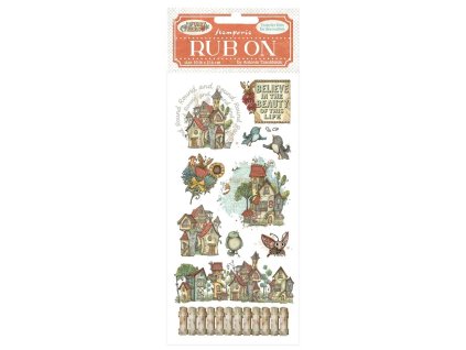 stamperia furry friends rub on 4x85 inch houses df